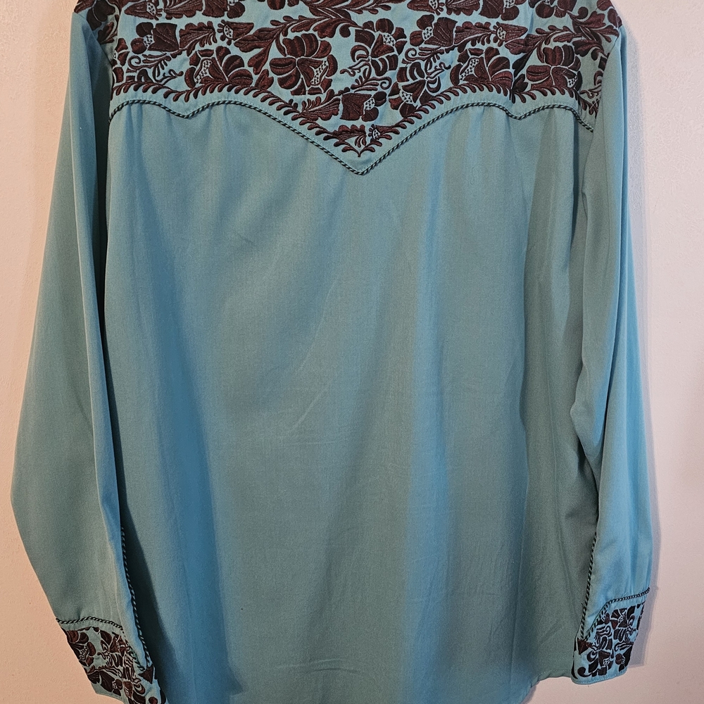 Mens Scully Blue L-Sleeve Floral Tooled Wester Shirt Size XL Style 634 - Picture 5 of 11